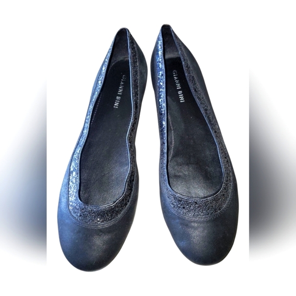 Gianni Bini Black Rhinestone Detail Women's Leather Ballet Flats Sz 8 1/2 M - Picture 8 of 8